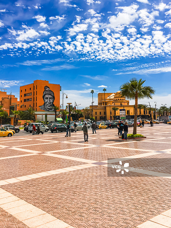 摩洛哥 马拉喀什 街景 蓝天白云图片素材