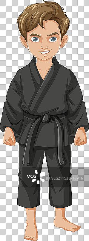 穿着柔道服的卡通男孩图片素材