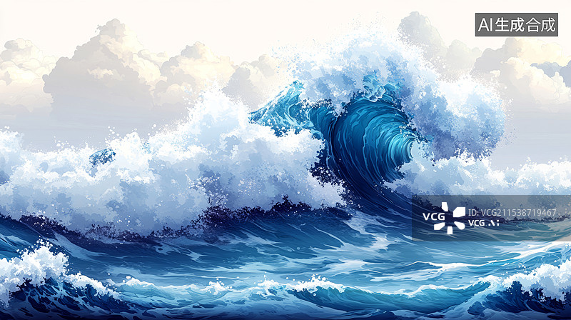 【AI数字艺术】海上巨浪插画图片素材