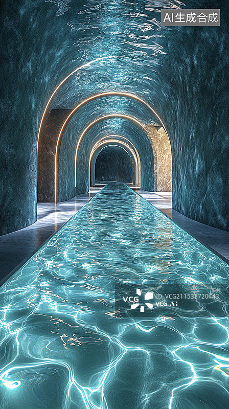 【AI数字艺术】华丽的水池蓝色水面波纹水背景图片素材