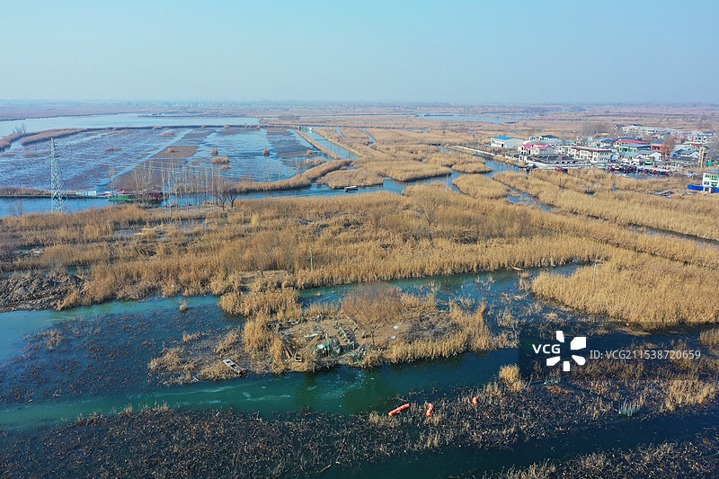 珍禽水鸟雁鹭舞，长廊凉亭云水间炊烟袅   人赛仙，一览无余美画卷邵庄子图片素材