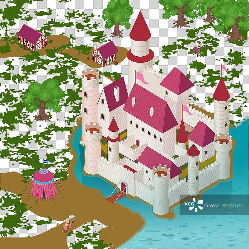 中世纪城堡等距图图片素材