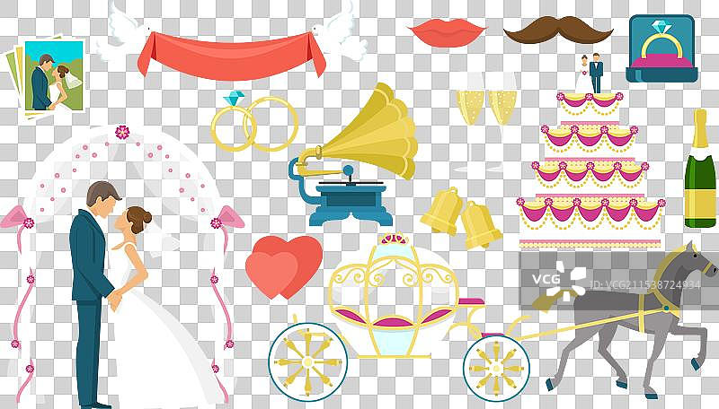 扁平婚礼图标集图片素材