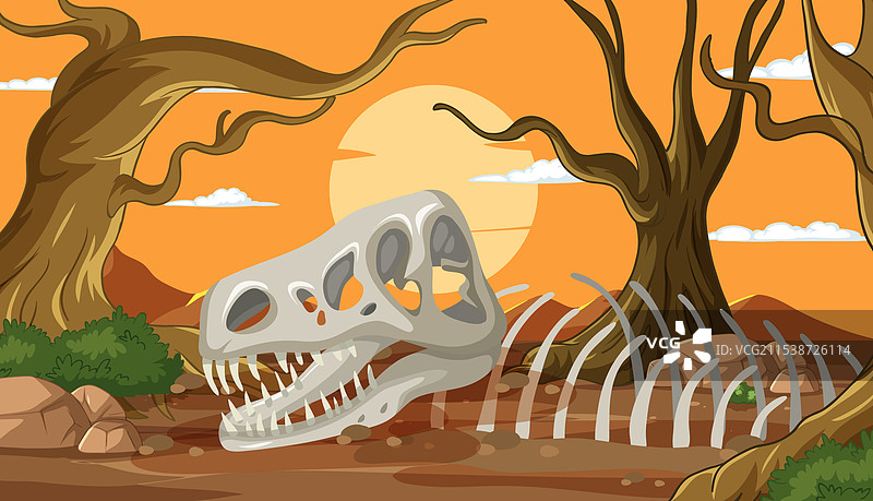 沙漠中的恐龙骨架图片素材