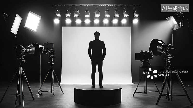 【AI数字艺术】影棚拍摄和网络直播间工作场景，直播经济概念图片素材