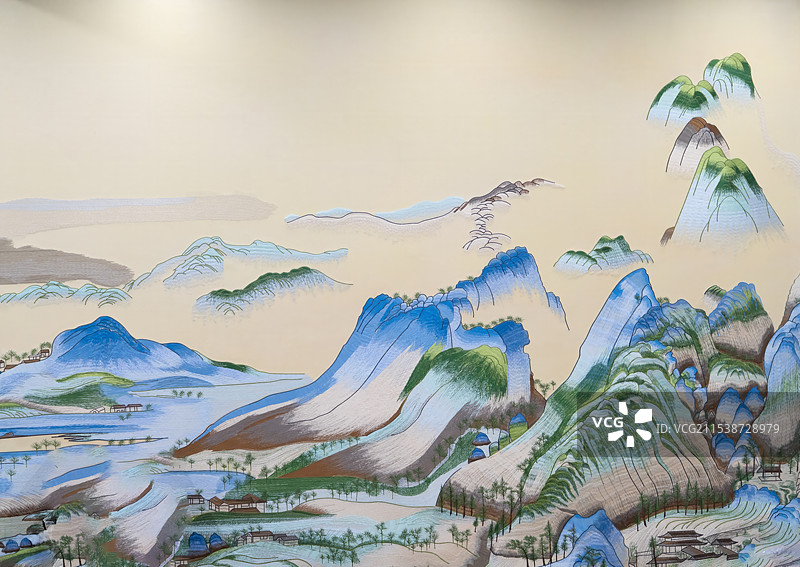 河南开封，汴绣，山水画，青绿山水图片素材