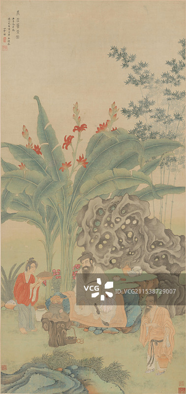 中国古代绘画，丁云鹏，玉川煮茶图图片素材