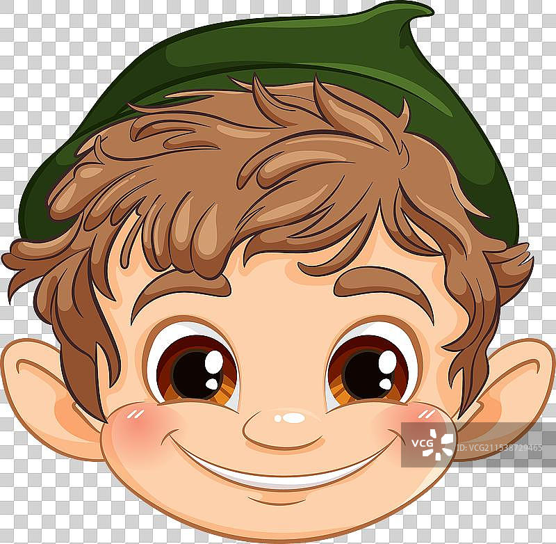 卡通精灵的脸，配有大眼睛和微笑图片素材