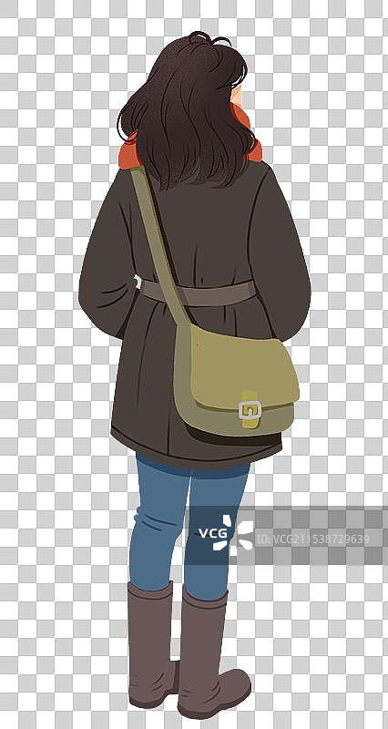 背着斜挎包原地等待的长发女人背影图片素材