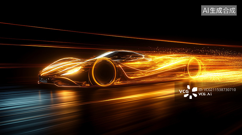 【AI数字艺术】动态疾驰发出火花金光轨迹的跑车图片素材