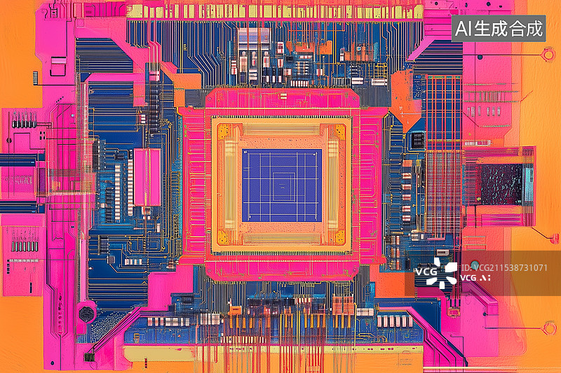 【AI数字艺术】X光扫描下的计算机主板芯片图片素材