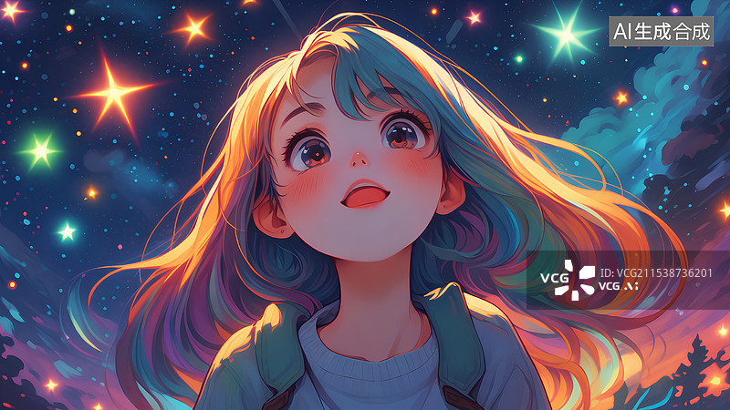 【AI数字艺术】美丽的女孩在夜晚图片素材