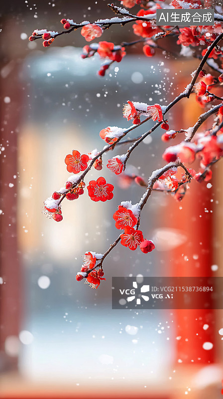 【AI数字艺术】大雪中盛开的梅花插画图片素材