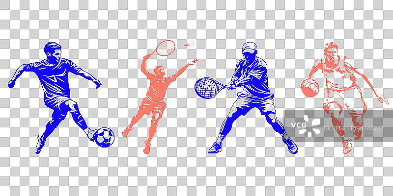 矢量手绘球类运动网球篮球足球剪影免抠元素图片素材