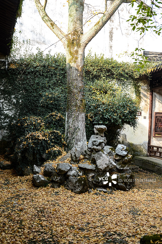 海宁盐官潮乐之城陈阁老宅的庭院景观图片素材