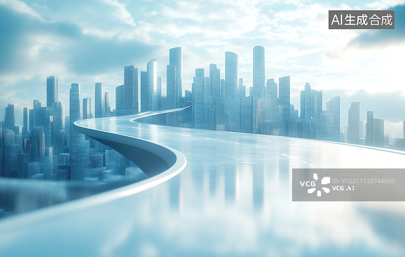 【AI数字艺术】抽象蓝色城市建筑会议kv主视觉活动主画面背景设计图片素材
