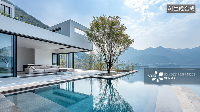 【AI数字艺术】山水间民宿酒店休闲平台图片素材