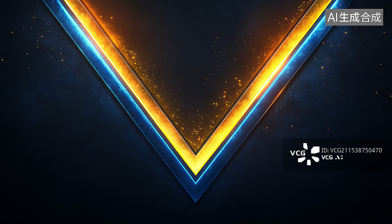 【AI数字艺术】抽象V形黄蓝色发光科技概念背景图片素材