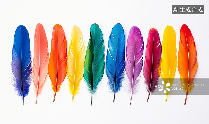 【AI数字艺术】多彩斑斓的羽毛白底图图片素材