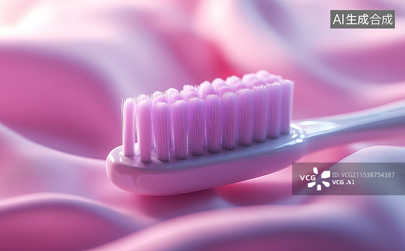 【AI数字艺术】粉色背景上的牙刷特写图片素材