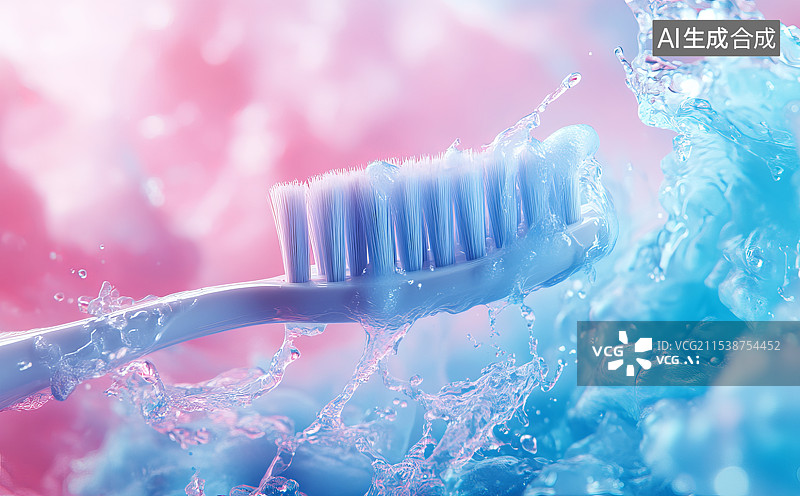 【AI数字艺术】粉色背景上的牙刷特写图片素材