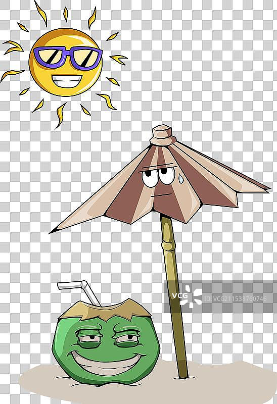 炎热夏季的卡通新鲜椰子图片素材