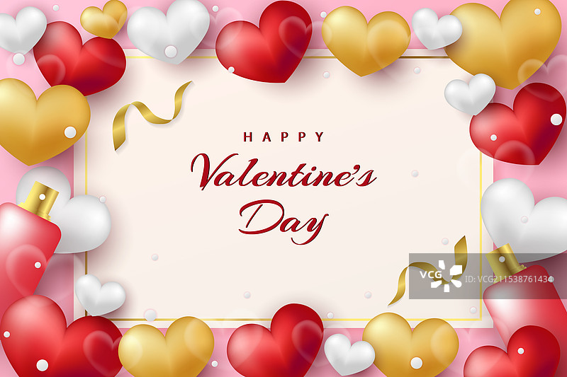 快乐的情人节背景，真实的心形图案图片素材