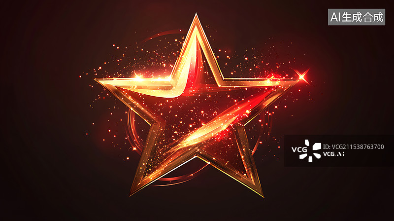 【AI数字艺术】闪亮发光的金色五角星图片素材