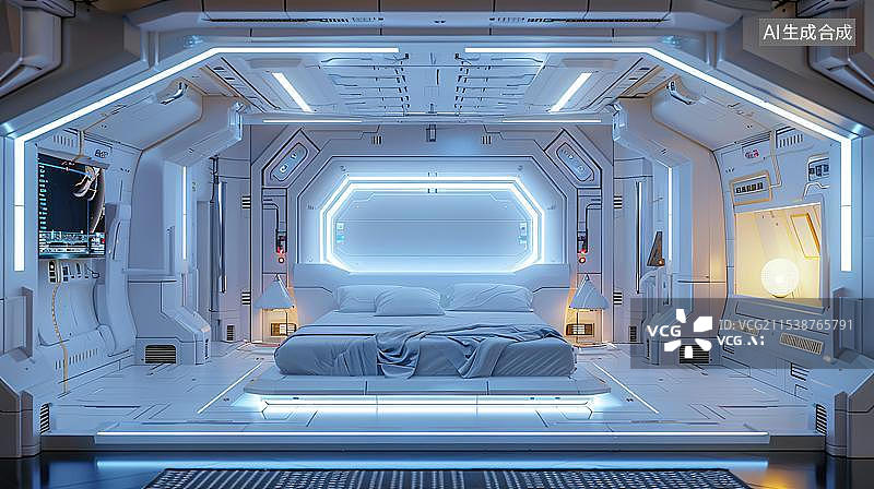 【AI数字艺术】白色现代建筑室内空间设计 太空舱建模科技背景图片素材