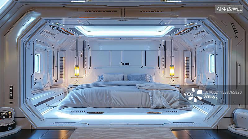 【AI数字艺术】白色现代建筑室内空间设计 太空舱建模科技背景图片素材