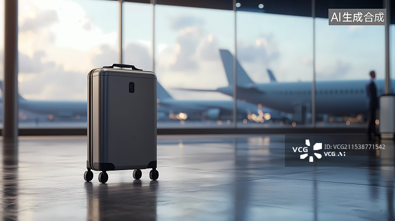 【AI数字艺术】机场航站楼里的行李箱图片素材