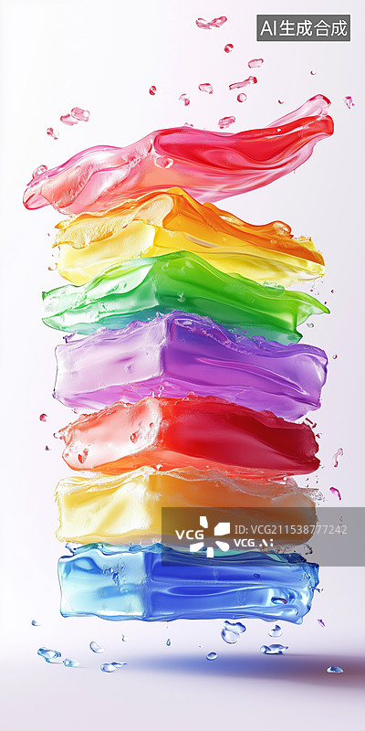 【AI数字艺术】清新晶莹透亮糖果色蛋糕果冻3D卡通立体插画图片素材