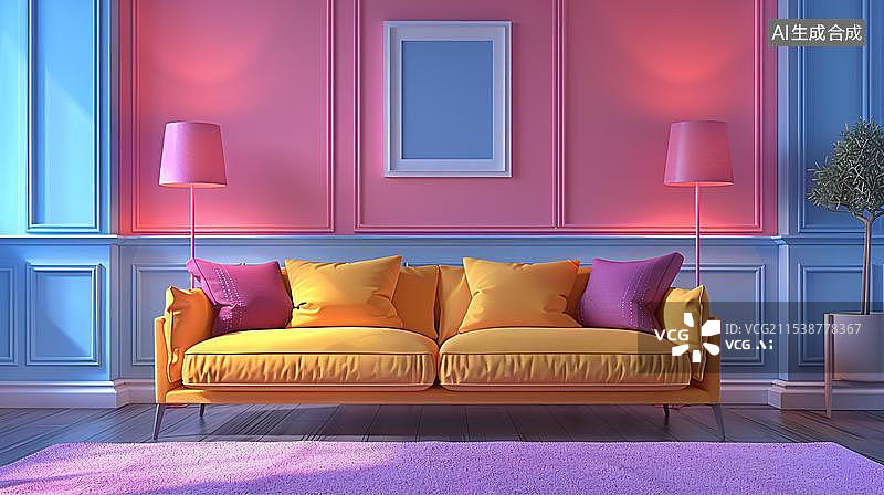 【AI数字艺术】艺术空间中的沙发设计 室内样板房家居设计图片素材