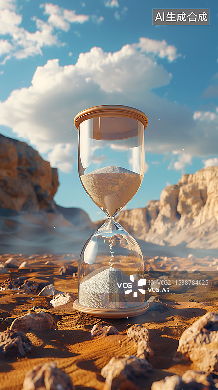 【AI数字艺术】沙漠上的沙漏图片素材