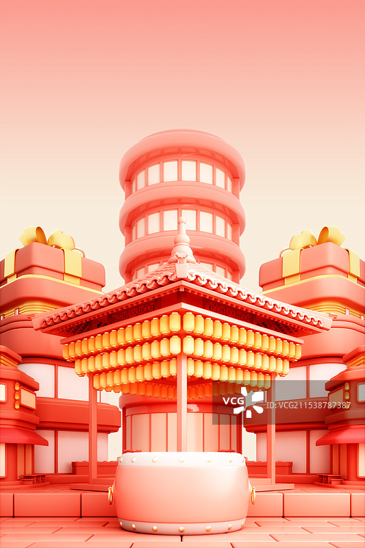 3D渲染的中国风场景图片素材