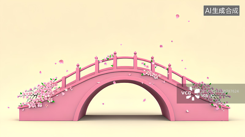 【AI数字艺术】3D渲染，七夕节元素，情人桥与鲜花，情人节，爱情拱桥，结婚，婚礼图片素材