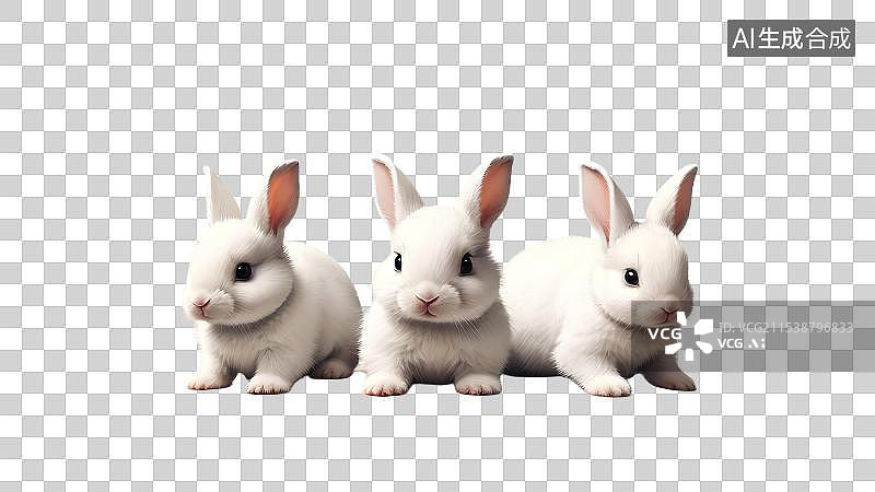 【AI数字艺术】三只可爱的小白兔，兔子幼崽，宠物家畜免抠元素图片素材