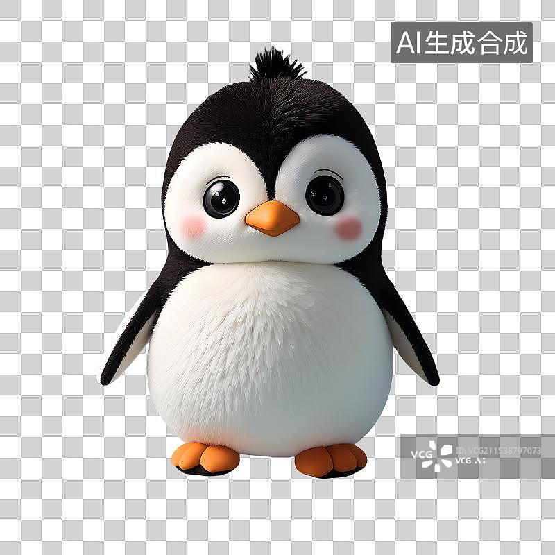 【AI数字艺术】3D渲染，一只可爱的小企鹅，毛绒玩具，玩偶，公仔，萌系，治愈系免抠元素图片素材