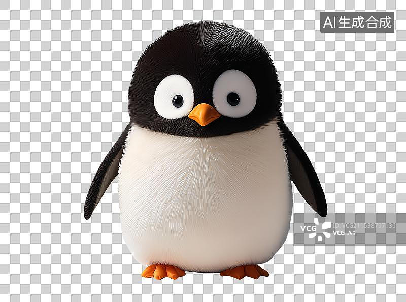 【AI数字艺术】3D渲染，一只可爱的小企鹅，毛绒玩具，玩偶，公仔，萌系，治愈系免抠元素图片素材