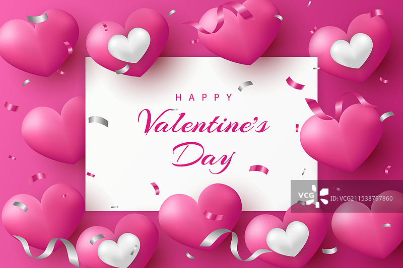 快乐的情人节背景，真实的心形图案图片素材
