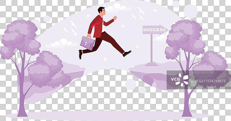 一位商人跃过山脉的肖像图片素材