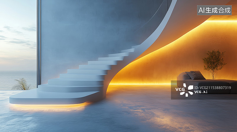 【AI数字艺术】发光的楼梯图片素材