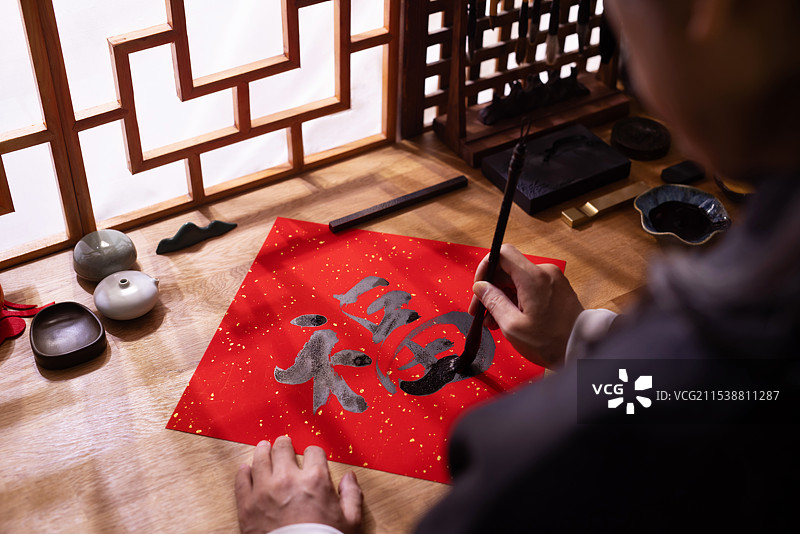 写福字,写毛笔字,传统文化图片素材