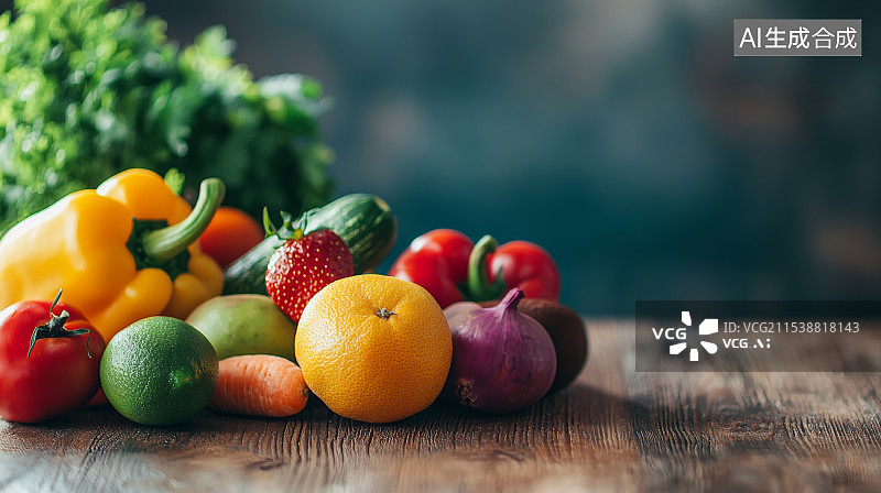 【AI数字艺术】新鲜水果与蔬菜组合展示图片素材