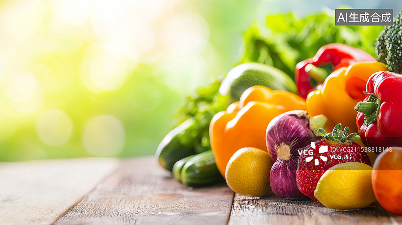 【AI数字艺术】新鲜水果与蔬菜组合展示图片素材