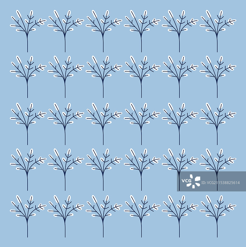 蓝色设计图案纹理上的冬季树木图片素材