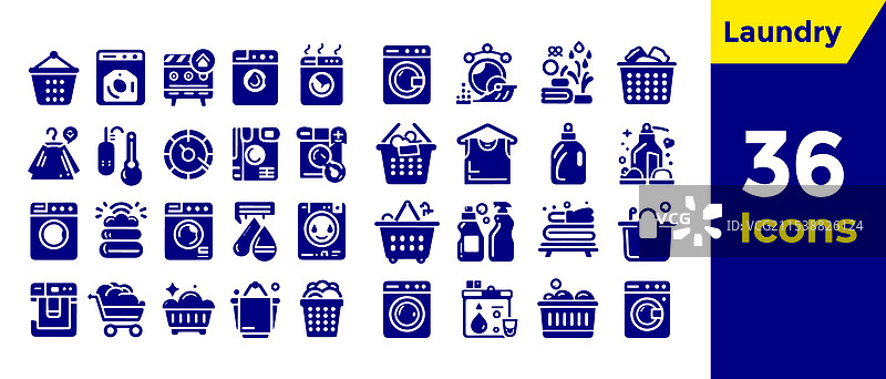 一套36个蓝色调的洗衣图标图片素材
