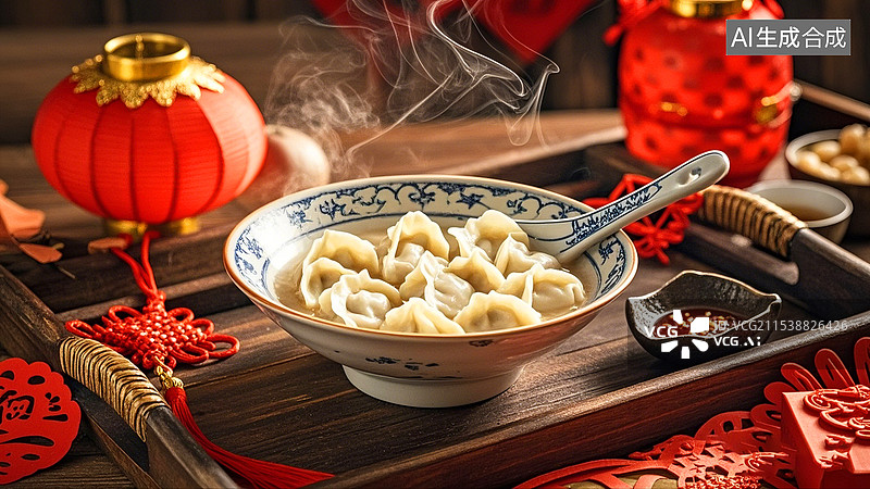 【AI数字艺术】一盘热气腾腾的饺子图片素材
