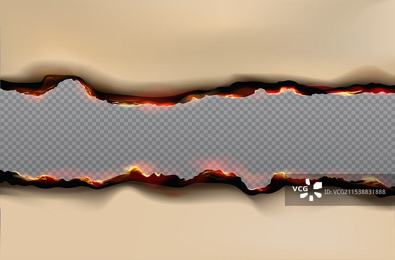 燃烧边缘效果的纸张，带有火焰边框图片素材