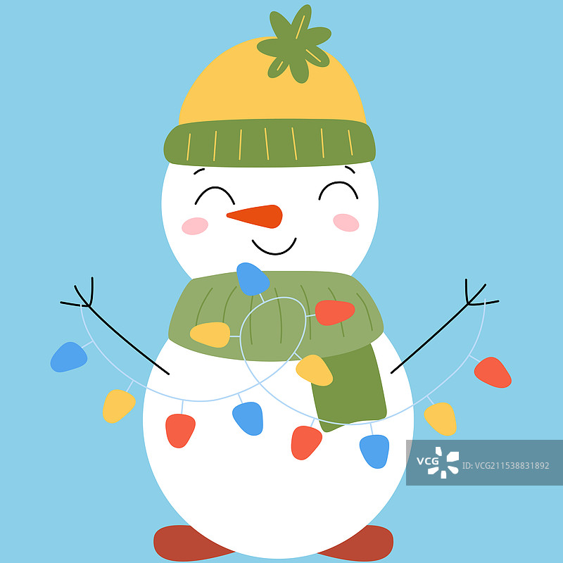 可爱的圣诞雪人戴着帽子和围巾图片素材